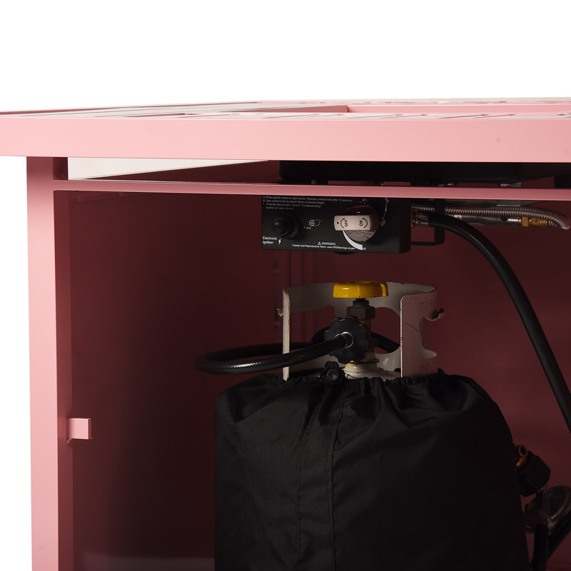 Raeann Square Aluminum Propane Smokeless Fire Pit Table with Hidden Fuel Tank, Pink