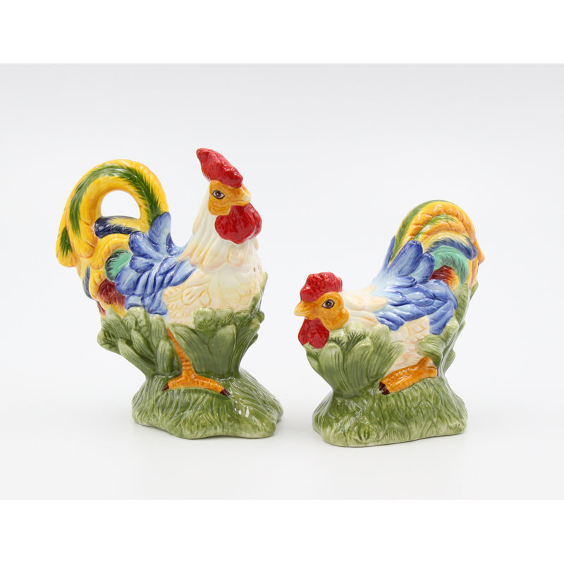 Hand-Painted Ceramic Rooster Salt and Pepper Shaker Set