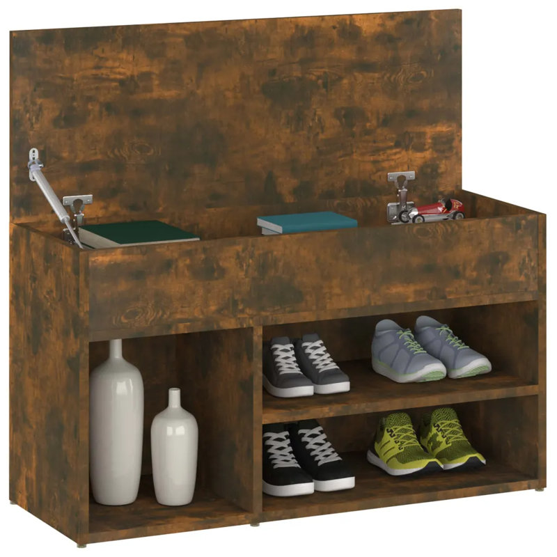 5 Pair Shoe Storage Bench, Smoked Oak