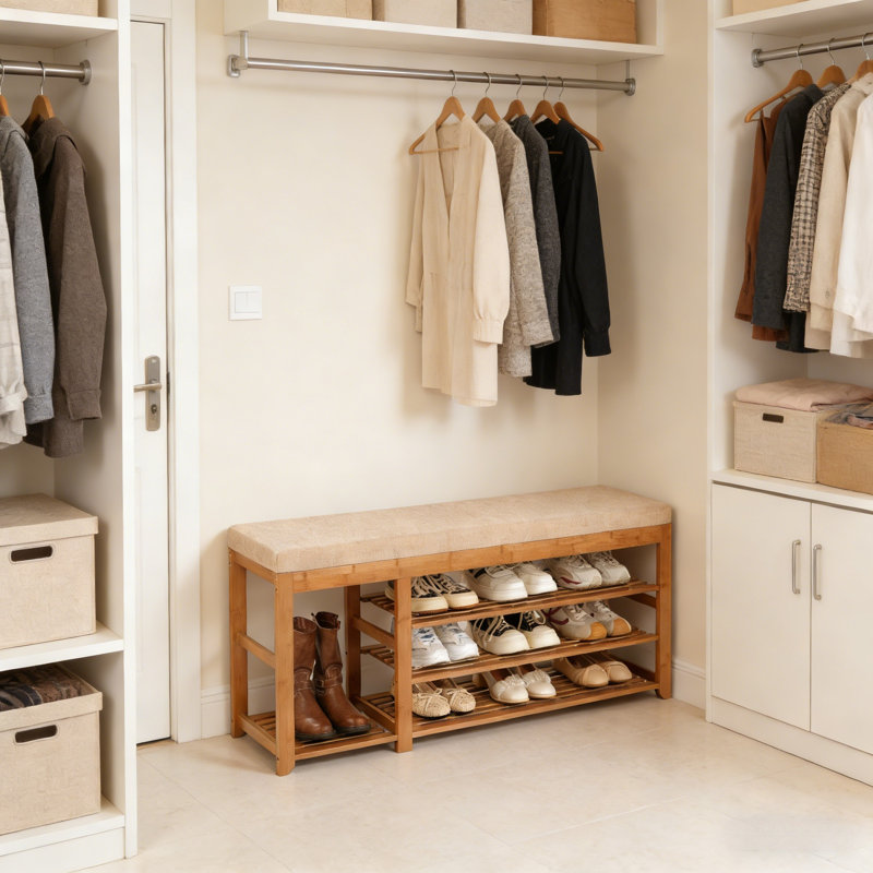 Banc de rangement polyvalent pour chaussures rembourrées