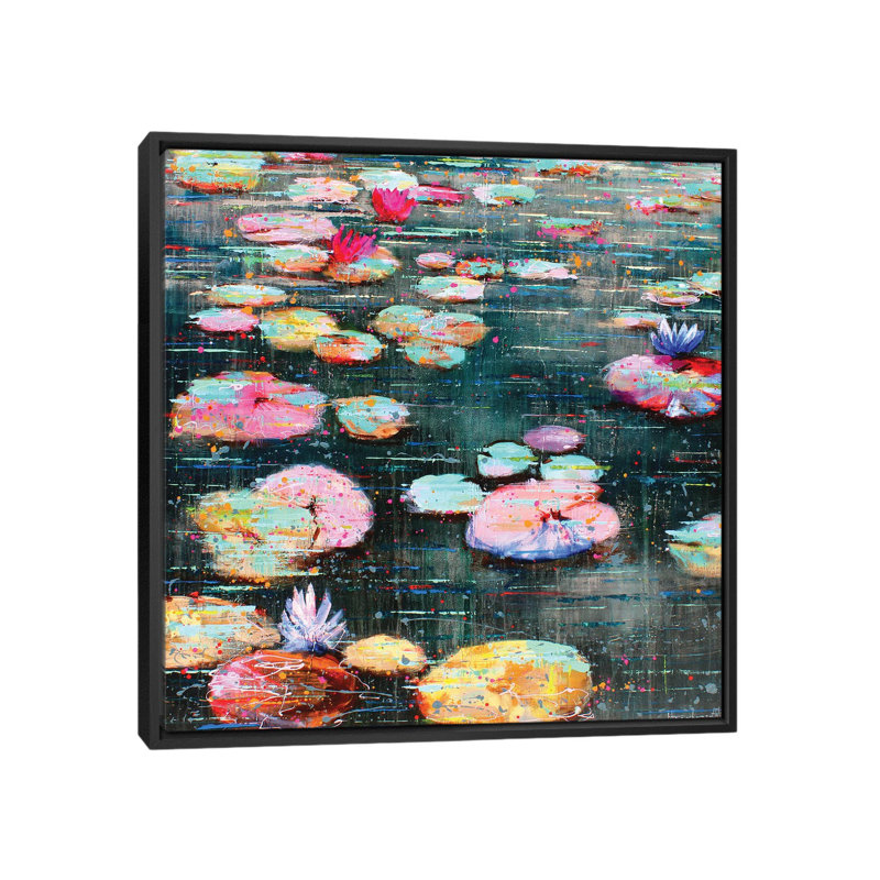 Pink Lotus - Wall Art Print - Wrapped Canvas, H 26 po x l 26 po, Noir, Reproduction encadrée sans passe-partout