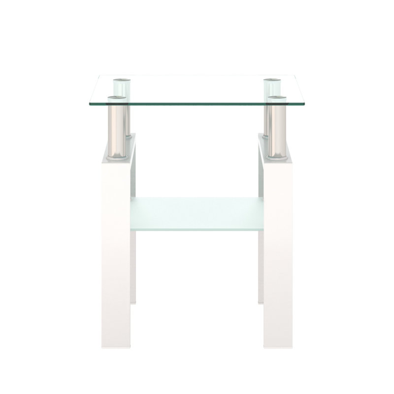 Modern White and Transparent Glass Square End Table Set