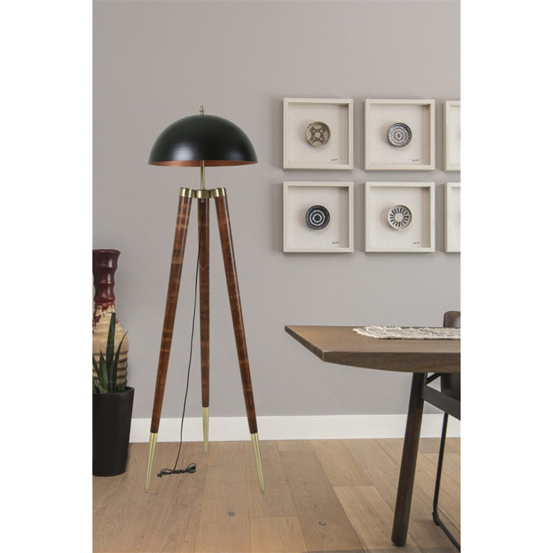Lampe sur pied moderne avec corps HORNBEAM, finition noire et noyer, hauteur de 64,9 pouces | Douille E27, 40 W maximum | Élégante peinture électrostatique séchée au four, conception élégante pour les salons et les bureaux contemporains