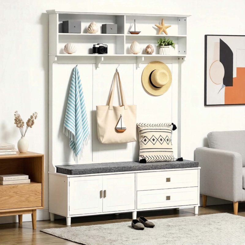 Stylish Coat Rack Tree with Storage Space,Entryway Hall Tree,Chic Hall Tree