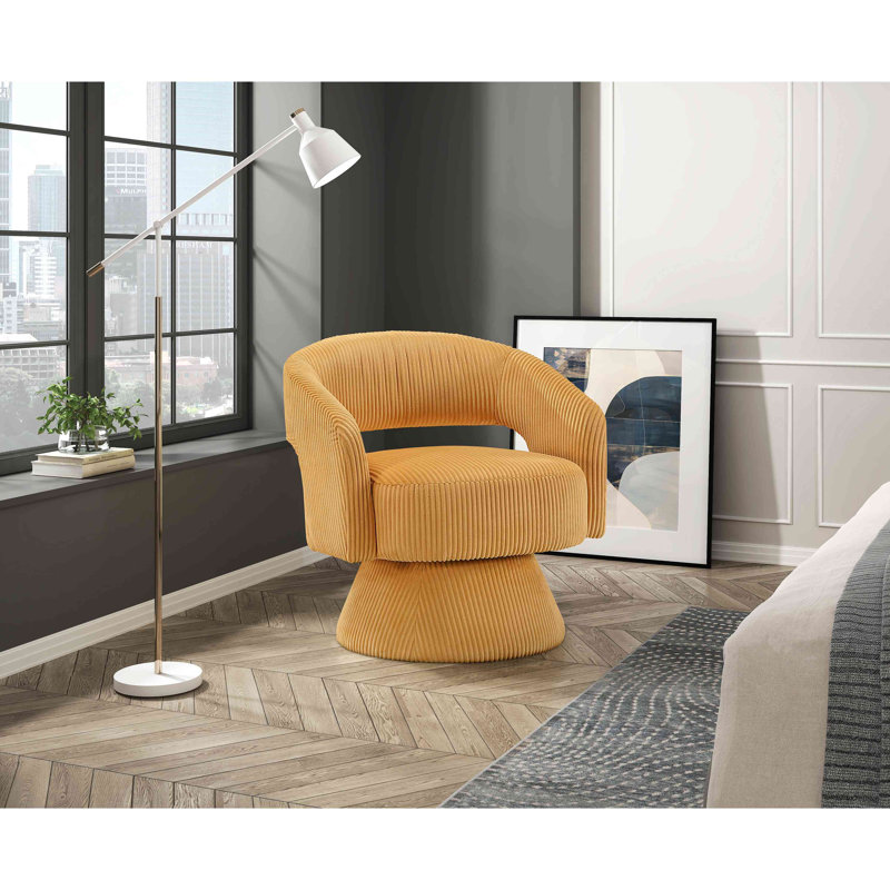 Moderne et luxueux fauteuil d'appoint pivotant en velours côtelé moelleux, siège en bois massif, mobilier de maison élégant, 1 pièce
