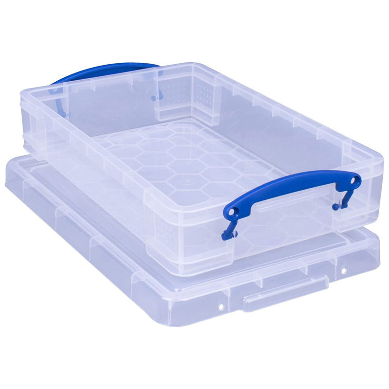 Clear Plastic Stackable Storage Containers with Blue Clip Lock Handles, 4-Pack