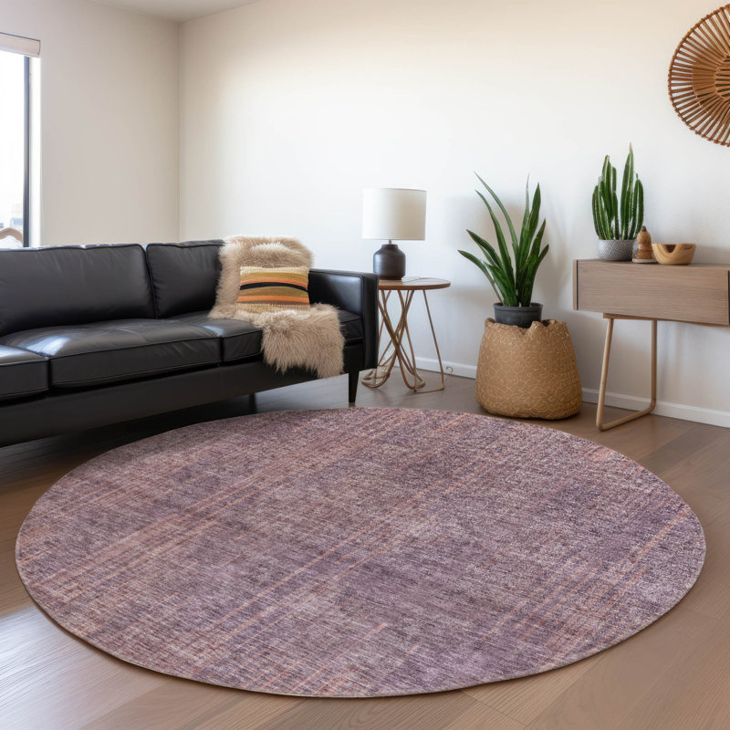 Tapis mauve Prisco lavable à la machine de qualité supérieure, Rond 8 pi