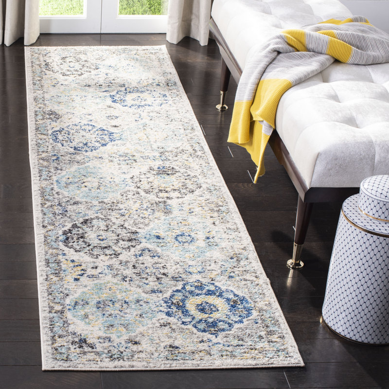 Tapis oriental ivoire / turquoise Felty, Tapis de couloir 2 pi 3 po x 16 pi