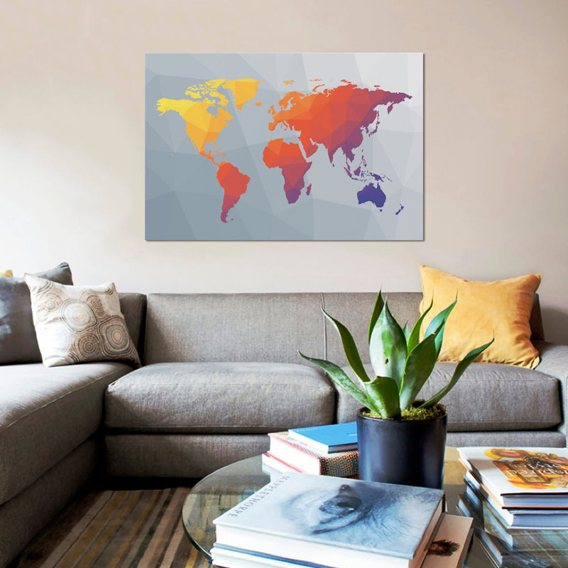 « geo map i », impression sur toile, H 18 po x l 26 po x P 1,5 po, Toile tendue, Pas de tapis