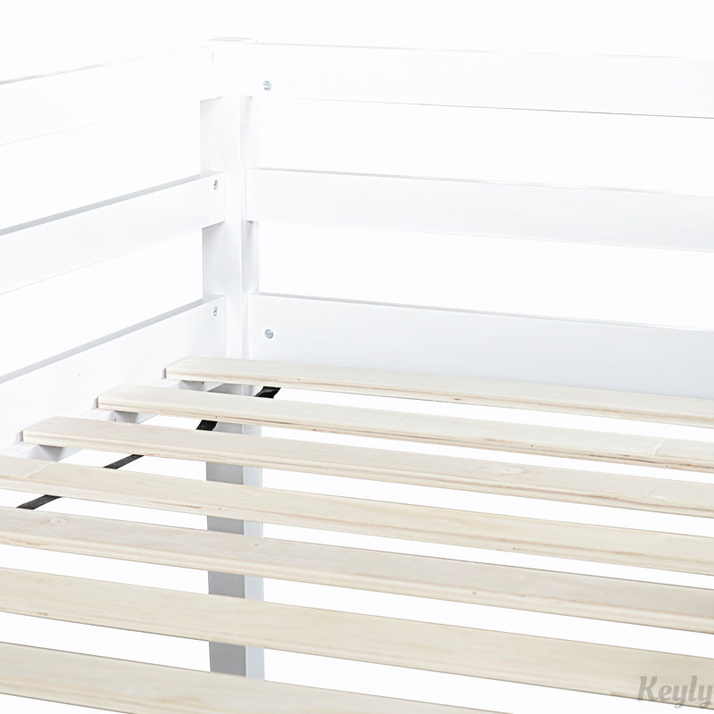 Lit mezzanine bas en bois d'hévéa avec glissade, Blanc