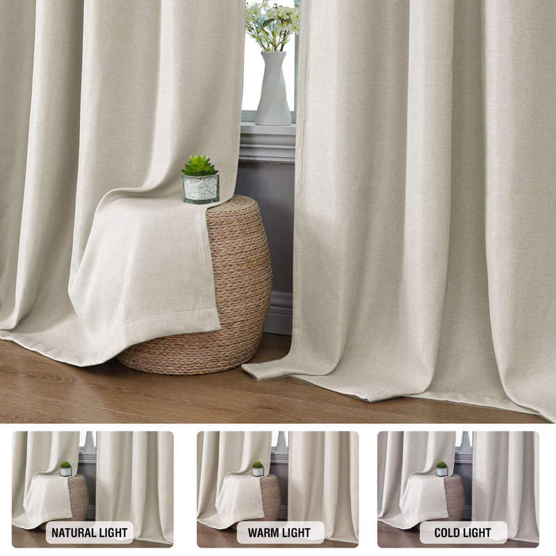 90% Blackout Linen Curtains Long for Bedroom/Living Room Thermal Insulated Grommet Curtain Drapes Primitive Textured Burlap Effect Window Drapes 1 Panel