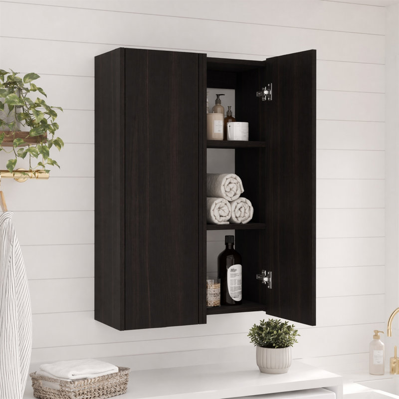 24" Wall Mounted Double-Door Bathroom Cabinet, Black, 35.44" H x 23.62" W x 9.81" D