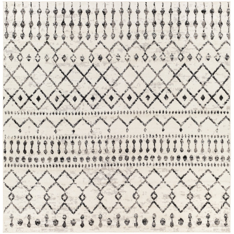 Canisha Southwestern Black/Ivory Area Rug, Square 7'10"