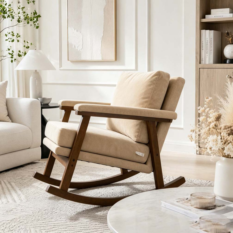 Chaise d'appoint moderne, chaise berçante avec structure en bois, khaki