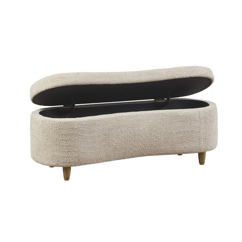 Bailey Boucle-Style Curved Storage Accent Bench, Beige