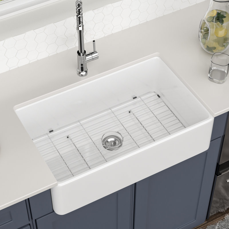 33" L x 20" W Farmhouse Kitchen Sink Ceramic Single Bowl Kitchen Sink Apron Front Sink, White