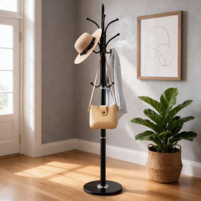 Freestanding Clothes Rack, Marble Stable Base With Six Hooks, Modern Rack For Coats Hats Bags In Multiple Rooms