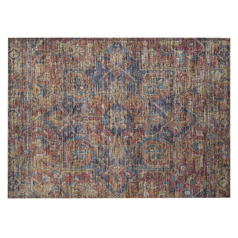 Tapis intérieur antidérapant oriental rouge orange et bleu 2 pi x 3 pi
