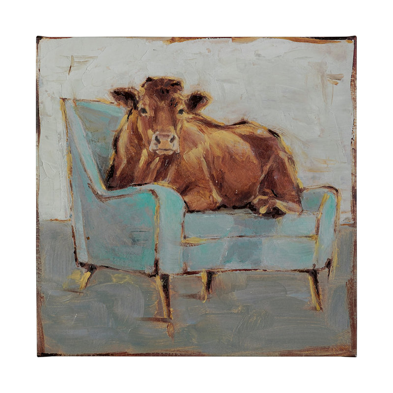 Toile texturée embellie à la main «Moo-ving IV» par Ethan Harper, H 41 po x l 41 po x P 1,5 po