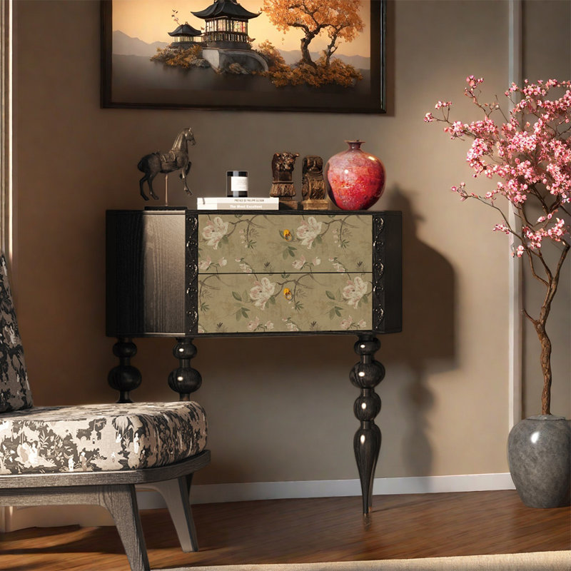 Armoire décorative en pin avec tiroirs, Noyer