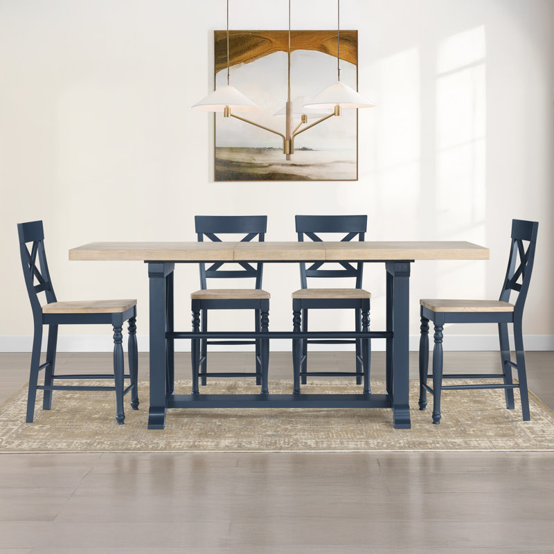 Ensemble de salle à manger extensible Darcy, Bleu, 7 pièces : table, 6 chaises
