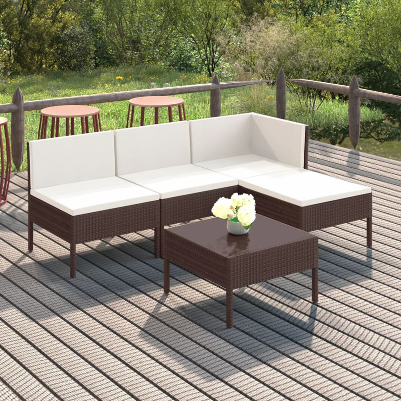 Ensemble de conversation modulaire 5 pièces Tashanika, Blanc, Brun