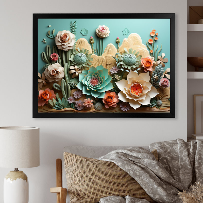 Cactus Mint Mirage - Cactus, reproduction d'art sur toile, Cadre simple noir, H 24 po x l 32 po x P 1 po