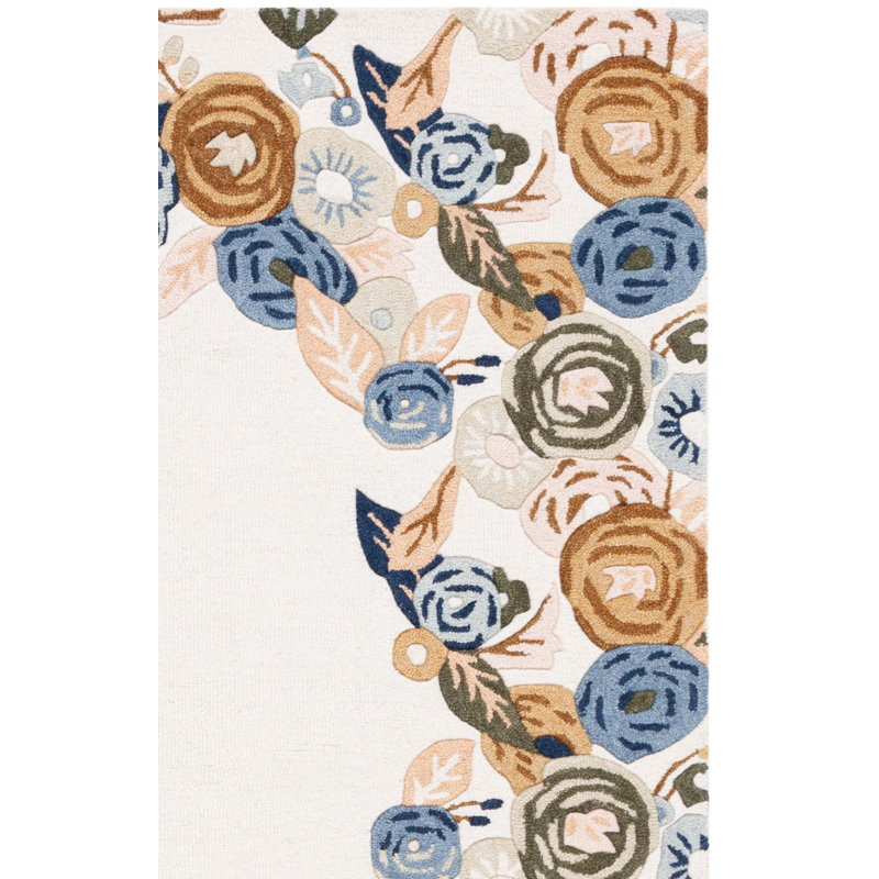 Chelsea Tufted Wool Cotton With Latex Floral Rug in Ivory/Blue, Runner 2'3" x 8'