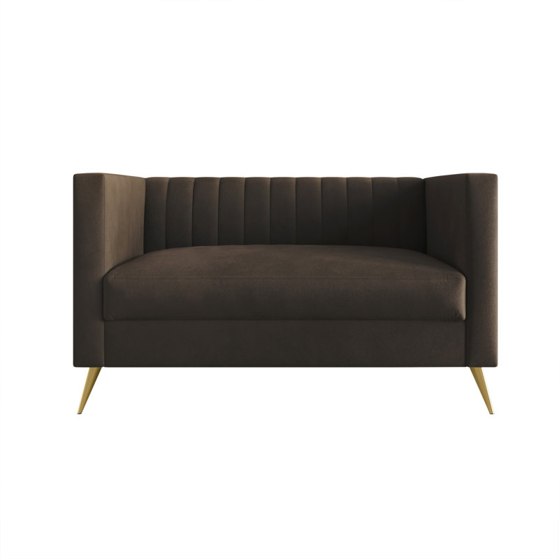 Cramlington Velvet Square Arm Loveseat, Brown