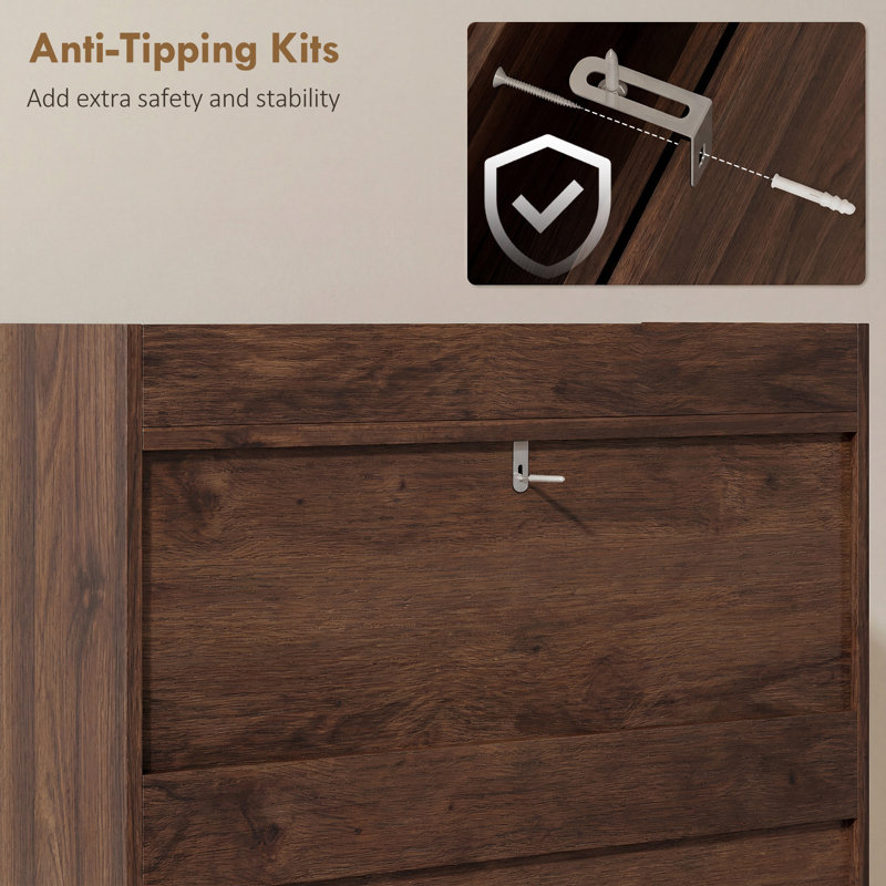 16 Pair Shoe Storage Cabinet, Dark Brown Wood