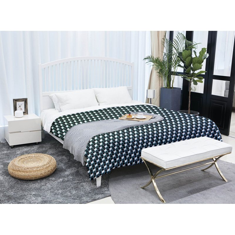 Édredon simple réversible géométrique Katelyn Elizabeth, Édredon simple TG, Vert / bleu