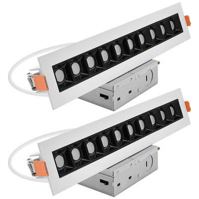 LUXRITE 10-Head Canless LED Recessed Linear Downlight, Architectural Multilight, 5CCT, CRI90, 18W 1200LM 45° Beam 120V Dimmable IC & Damp Rated 2 Pack