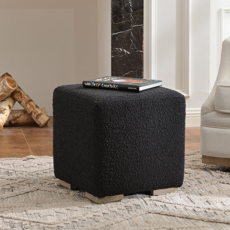 18.5" Wide Modern Square Boucle Upholstered Ottoman, Black
