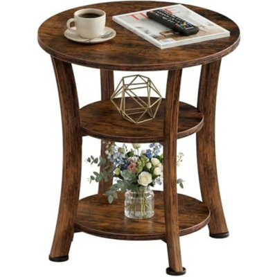 Table de bout ronde à 3 niveaux, petite table de chevet | Table basse ronde 19,7 pouces, tables d'appoint d'extérieur pour chambre à coucher, canapé, patio, jardin, rustique rétro (brun)