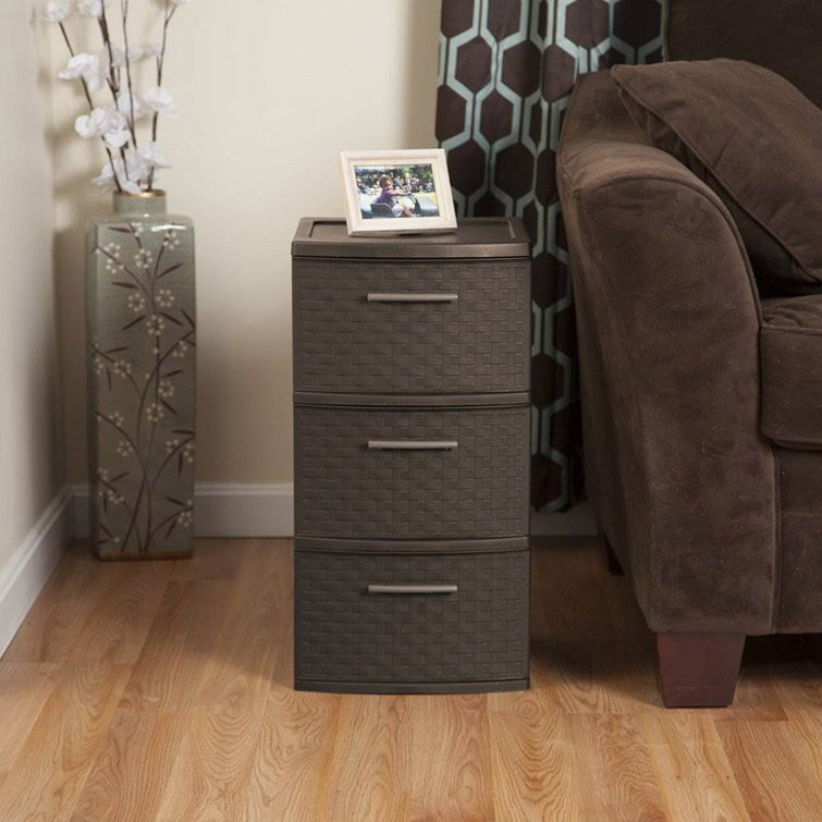 Sterilite Wicker Weave Decorative 3 Drawer Storage Chest