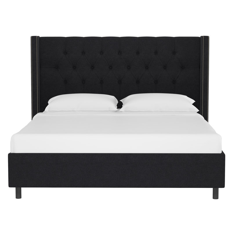 Georgiana Upholstered Wingback Bed, King, Classic Black Linen