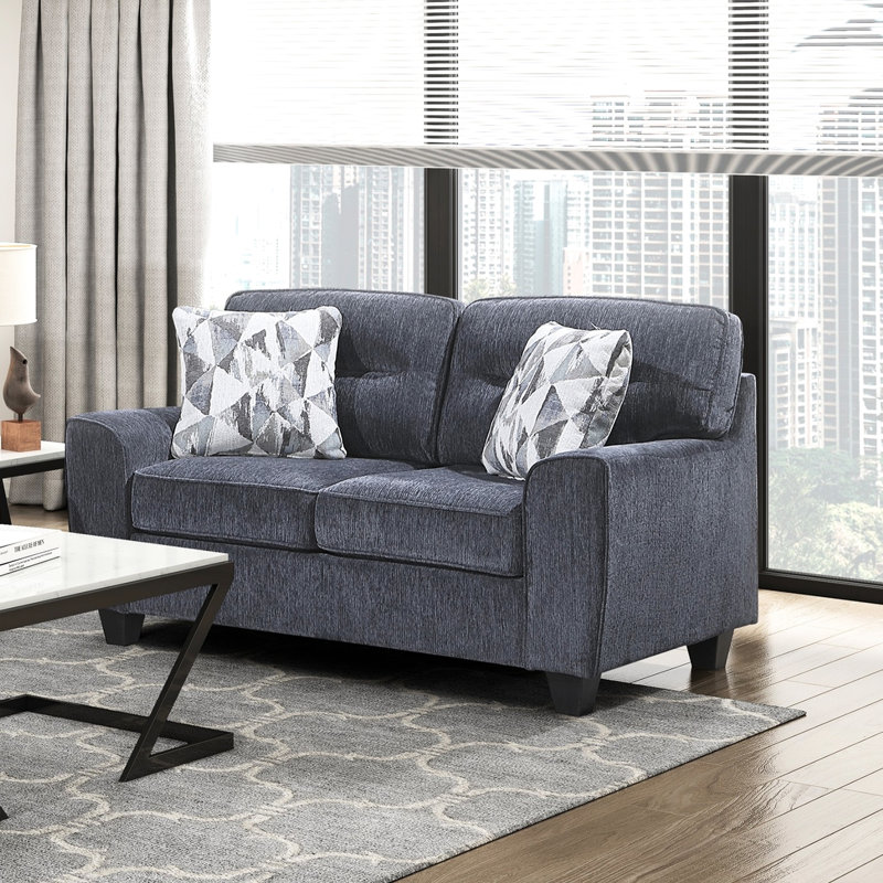 Causeuse en tissu de chenille durable avec coussins décoratifs, meubles de salon contemporains bleus, 1 pièce