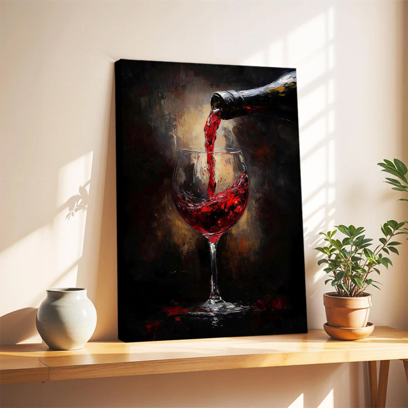 Tableau sur toile à fond sombre représentant un verre de vin rouge, élégant tableau de verre à vin pour la décoration murale de la cuisine ou de la salle à manger, ambiance moderne