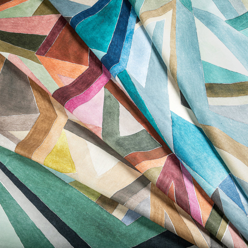 Rhapsody Roulade Print Linen Fabric, Aqua/Dune