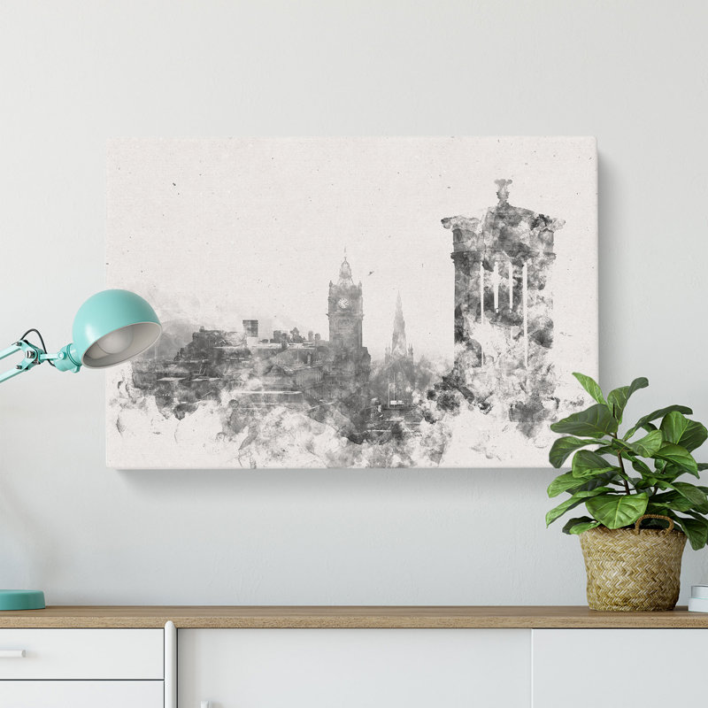 View Of Edinburgh Skyline Watercolour - Wrapped Canvas Print, 35cm H x 50cm W x 3cm D