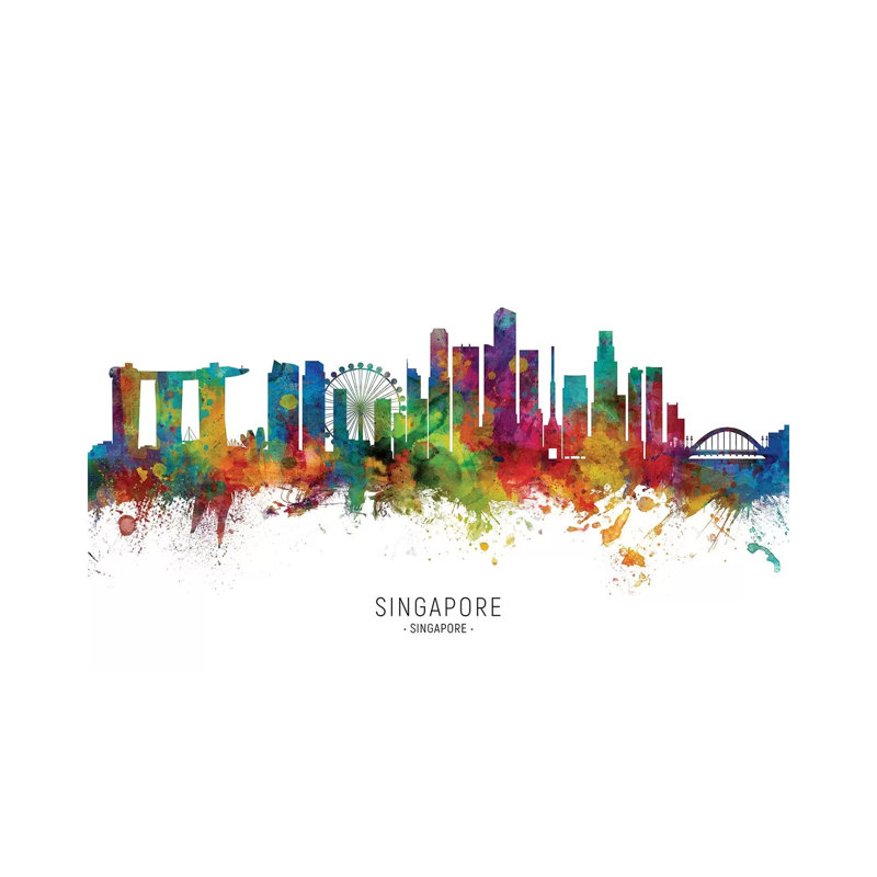 «Singapour Skyline» par Michael Tompsett, impression sur toile tendue, H 12 po x l 18 po x 1,5 po