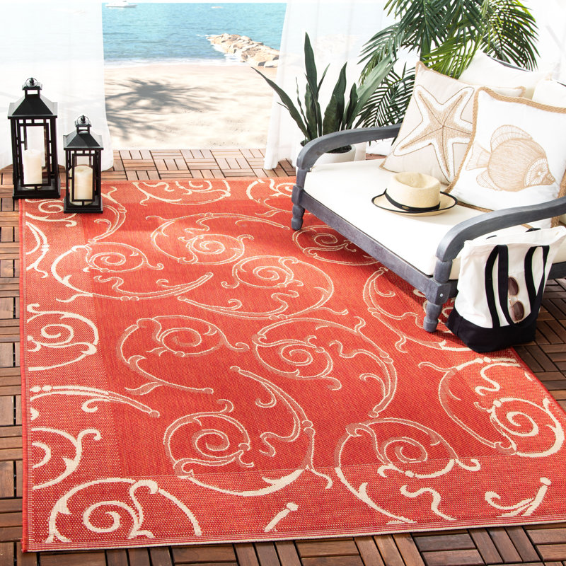 Arneshia Paisley Indoor / Outdoor Area Indoor/Outdoor Area Rug in Red/Natural, Rectangle 8' x 11'