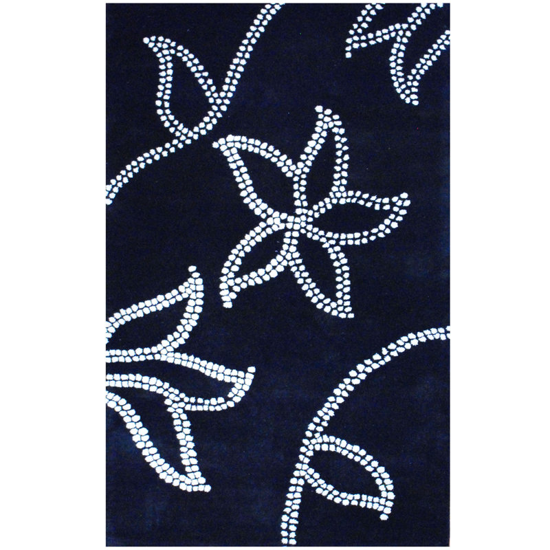 Tapis noir / blanc touffeté à la main, Rectangle 5 pi x 8 pi