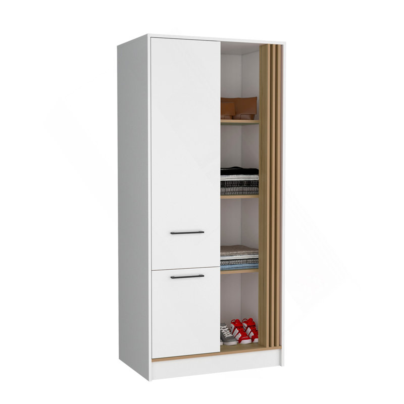 Armoire H 70,8 po, 1 porte, 1 tiroir, 4 tablettes, chêne blanc / naturel - Chambre
