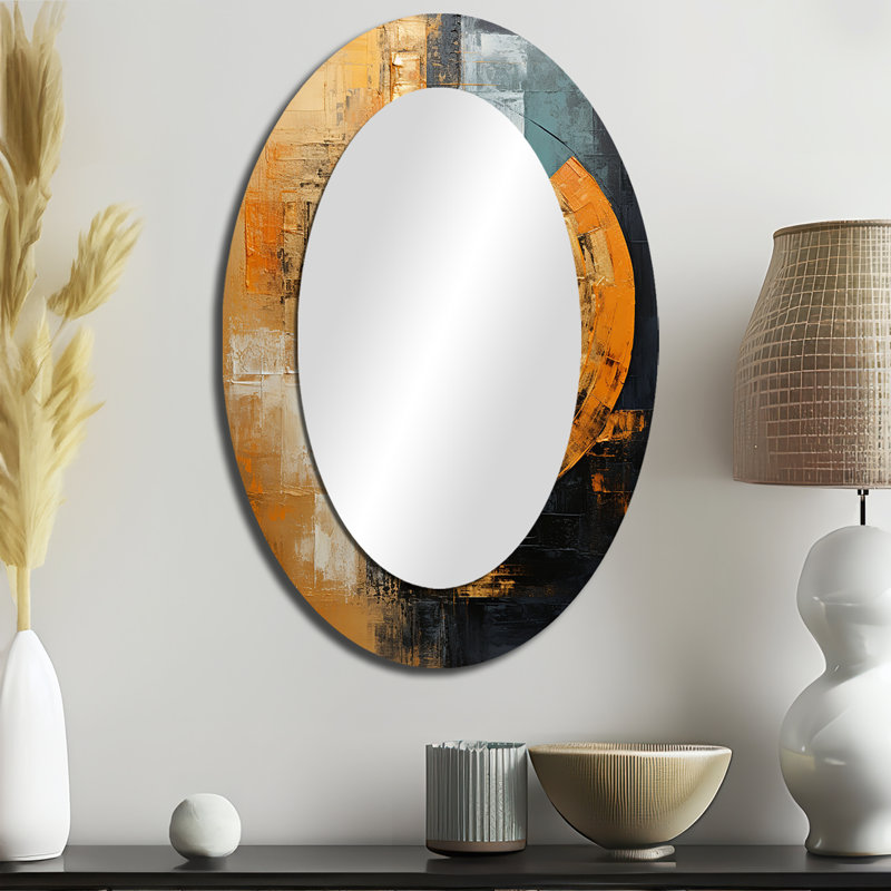 Noir et cuivre Crescents I - Miroir mural moderne ovale, 36 po x 24 po