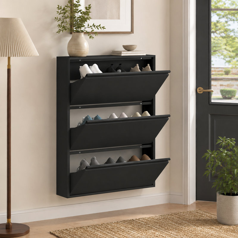 Armoire murale simple en métal noir avec 3 tiroirs de rangement rabattables pour la décoration du vestibule