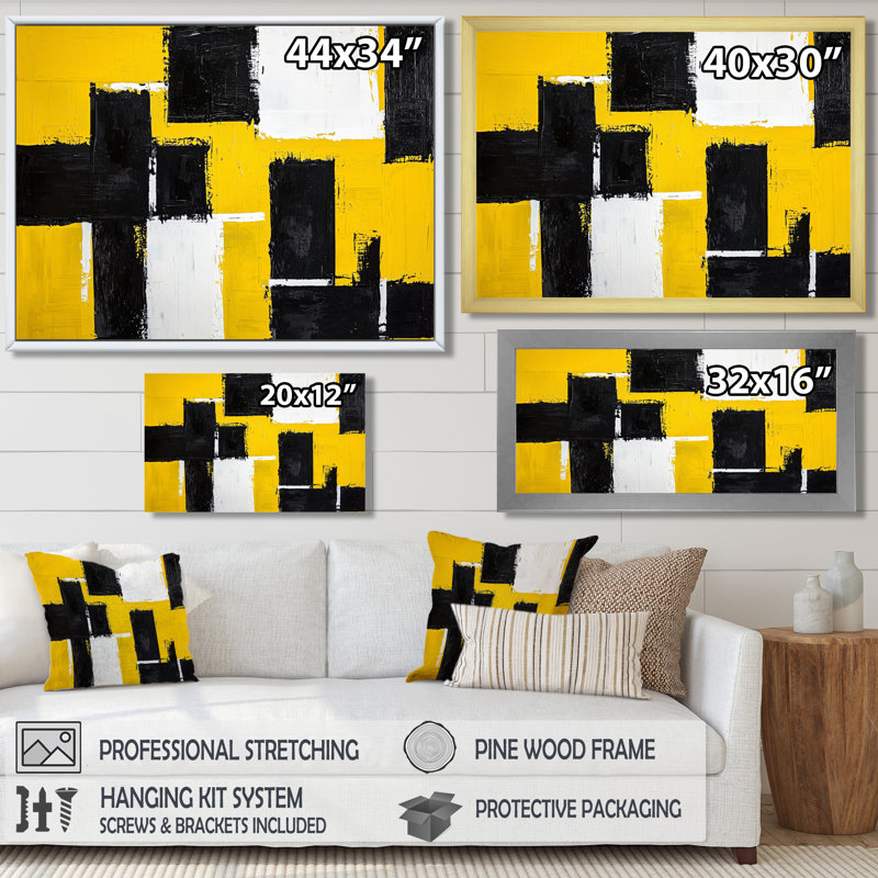 «Geometric Pulse Cubism II - Abstract Geometric Wall Art Living Room», H 30 po x l 40 po, Noir