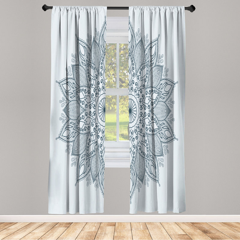 Microfiber Floral Semi-Sheer Rod Pocket Curtain Panels, 28" W x 84" L, Light Cyan