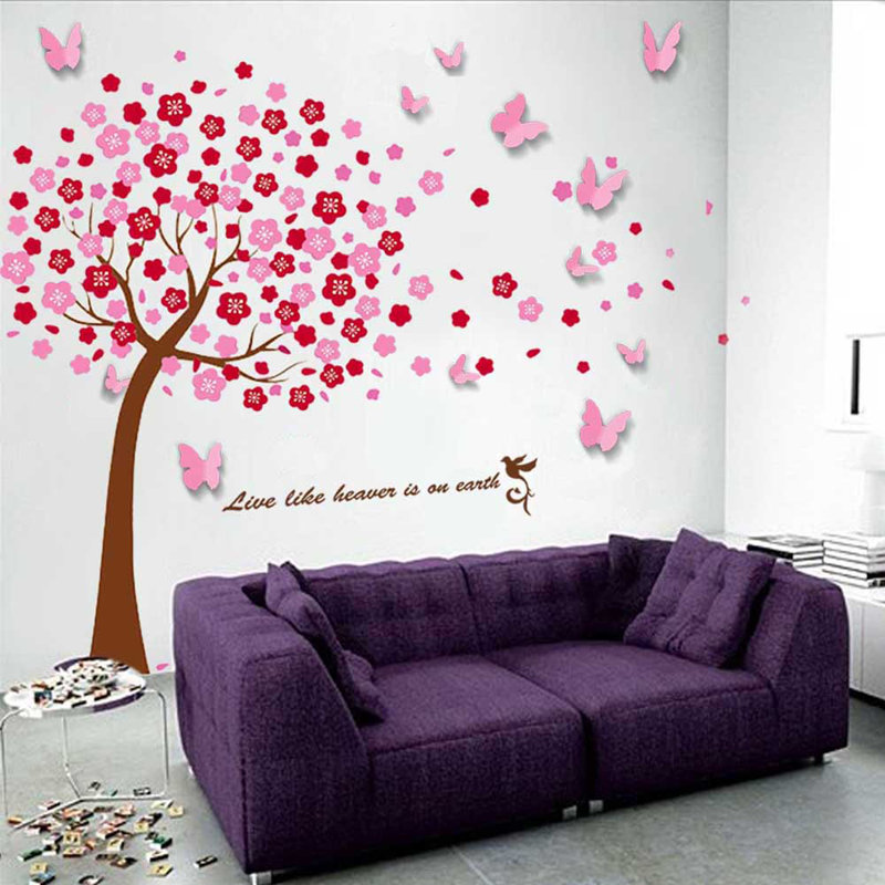 Décalcomanie murale arbre et papillons en 3d