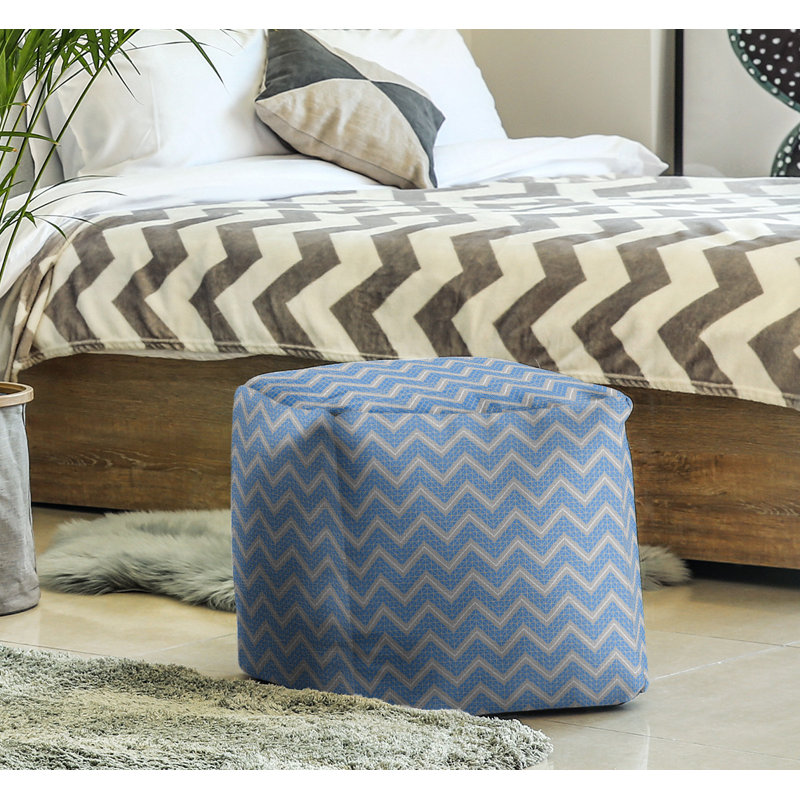 Repose-pieds cubique à motif à chevrons à la main classic, Bleu foncé